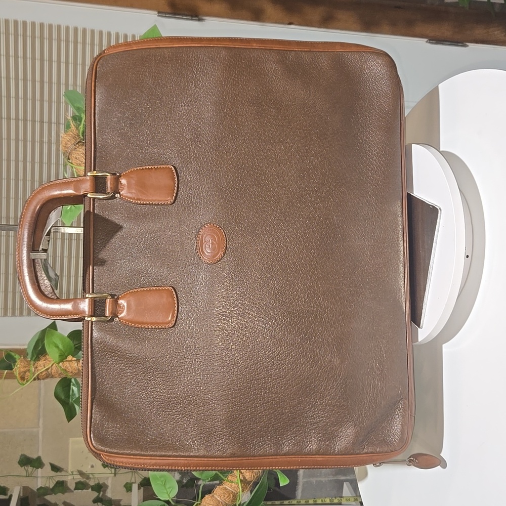 $3 START AUTVery  Rare Gucci brown leather 4 ring Folio,Documents Briefcase  bag